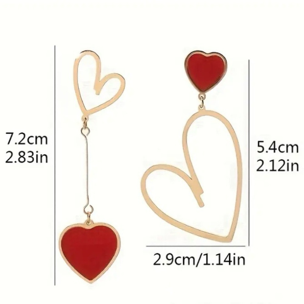 ✨ModCloth Posey Red & Gold Heart Earrings - Picture 5 of 9